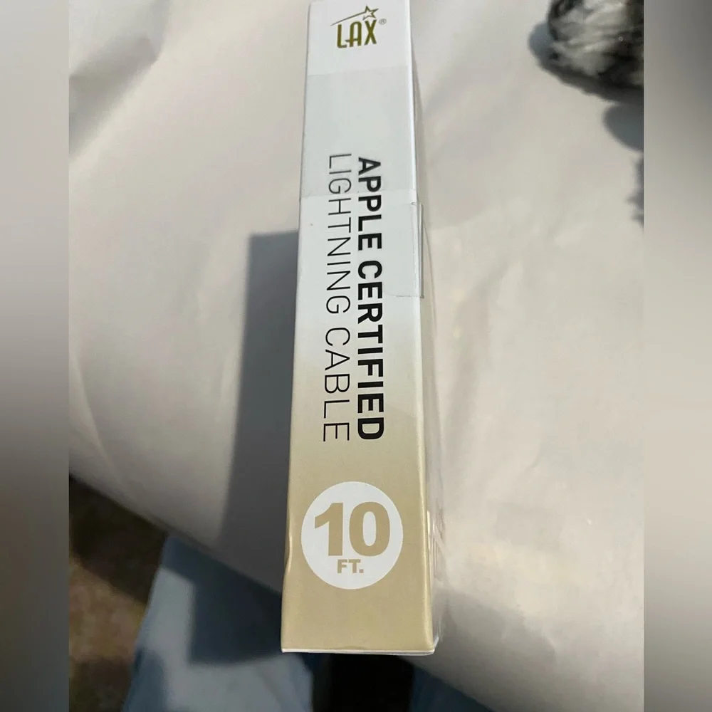 LAX Apple Certified Lightning Cable. 10 feet, Beige. New in Box. 12 mo warranty.